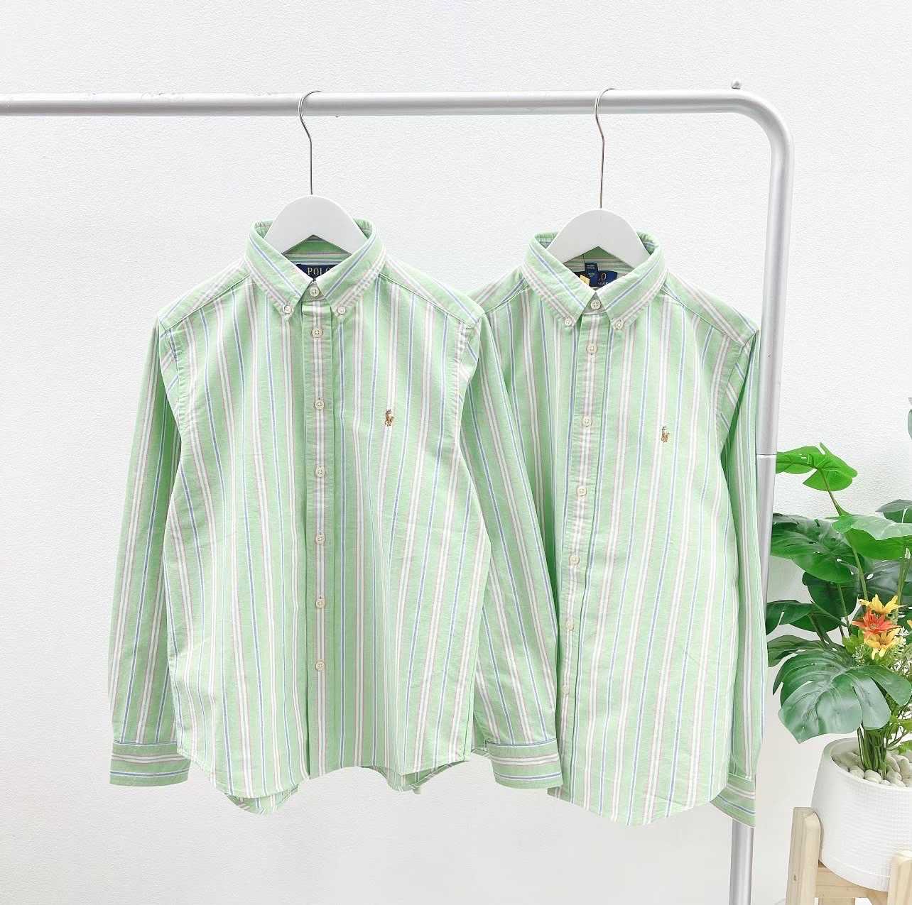 Ralph Lauren Striped Cotton Oxford Shirt (Green White Multi)
