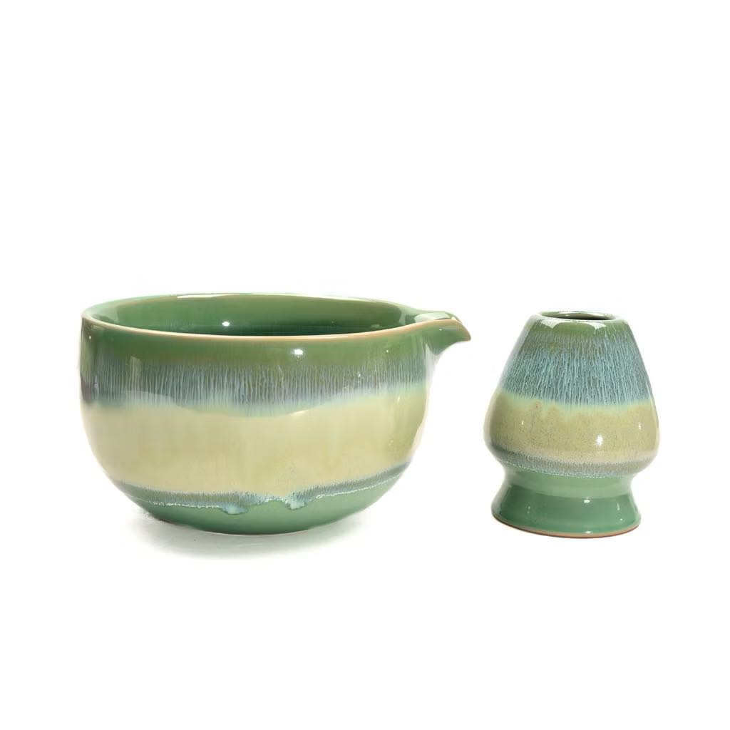 🍵𝑪𝒉𝒂𝒘𝒂𝒏 : Gradient Round Set💚🩵💙💛 เซตชามชงมัทฉะ & แท่นวางแปรง 