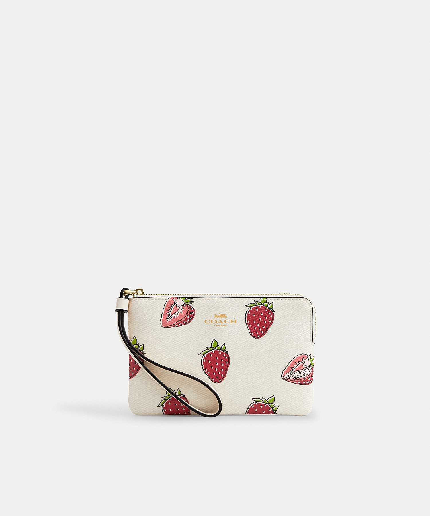 COACH CORNER ZIP WRISTLET WITH STRAWBERRY PRINT CBB81 IMCAH