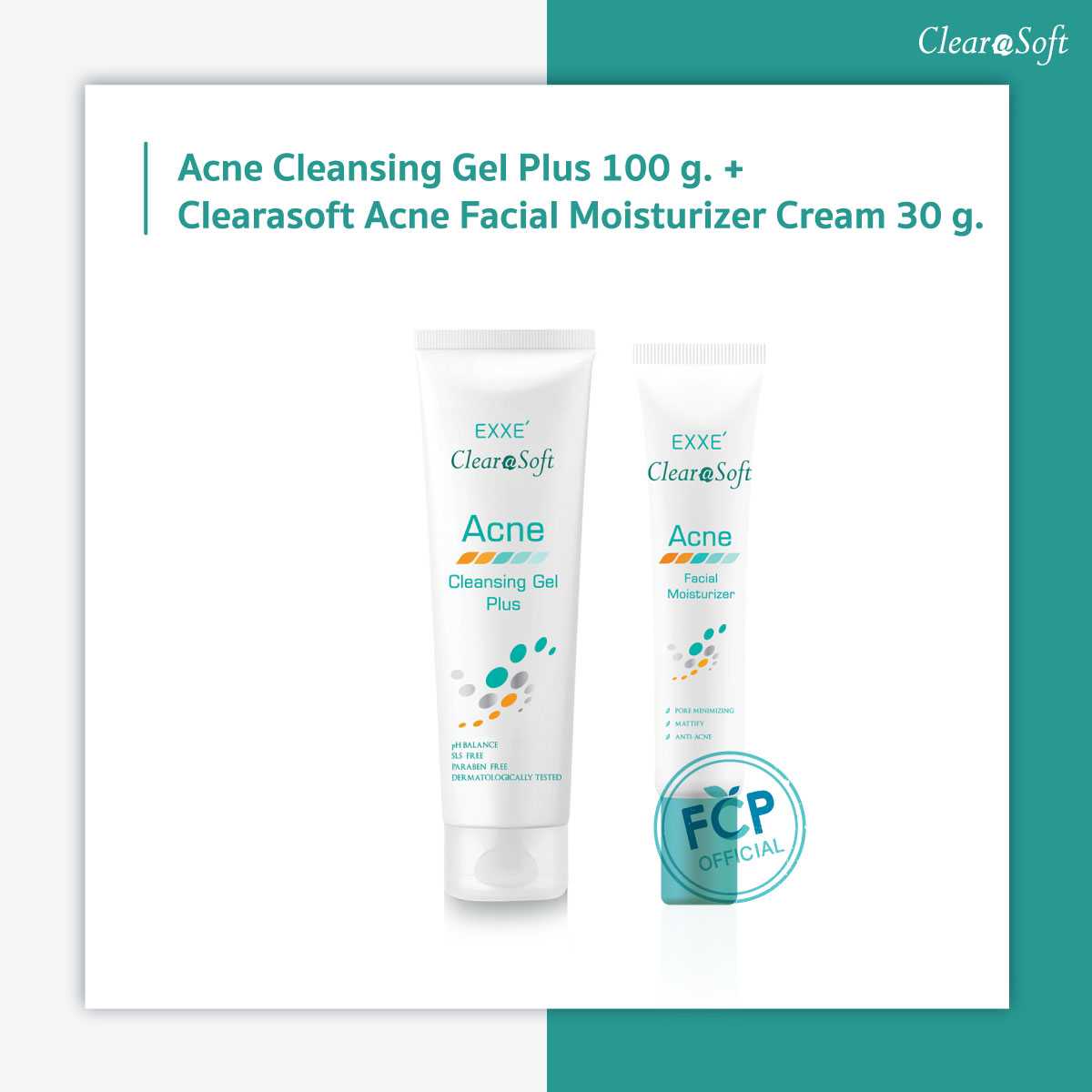 Clearasoft Acne Facial Moisturizer 30g. + เจลล้างหน้าเด้งดึ๋ง จัดส่งฟรี!!