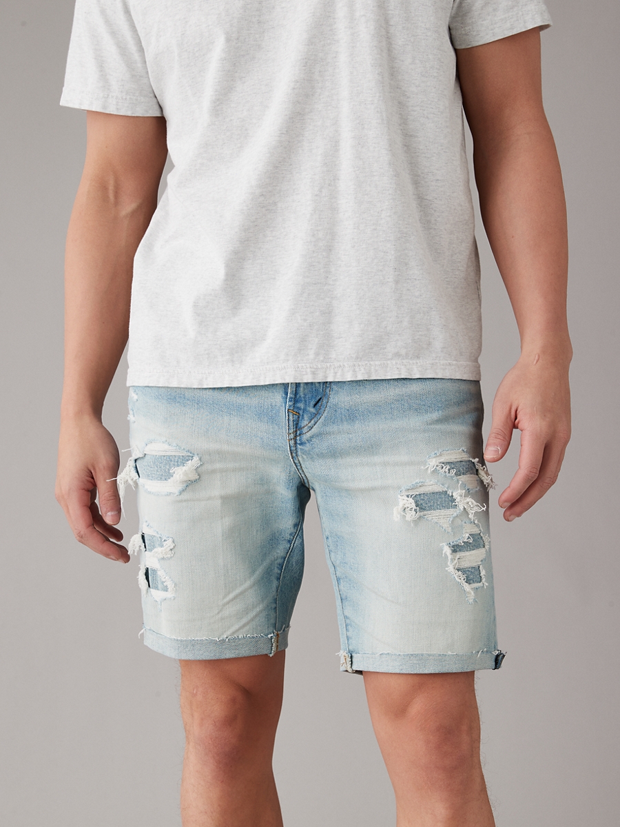 กางเกงขาสั้น ผู้ชาย MEDIUM W/ DESTROY GLUEBACK BAGGY JEAN SHORT - CUT & CUFF ( 013-7670-973 )