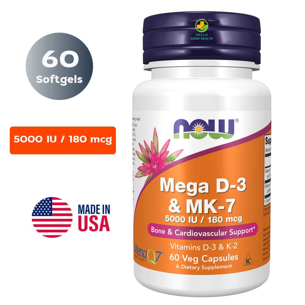 Vitamin D-3 (5,000 IU) & MK-7 (180 mcg)  60 Veg Capsules วิตามินดี 3  &วิตามินเค 2 เอ็มเค 7 60แคปซูล