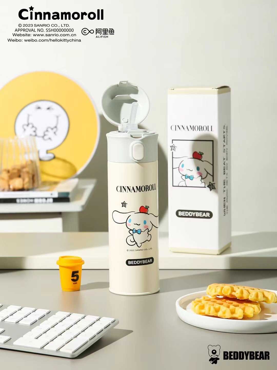 BeddyBearXCinnamoroll กระติกน้ำสูญญากาศสแตนเลส เก็บอุณหภูมิ ร้อน/เย็น ฝาหลอดดูด BBA001-008CR