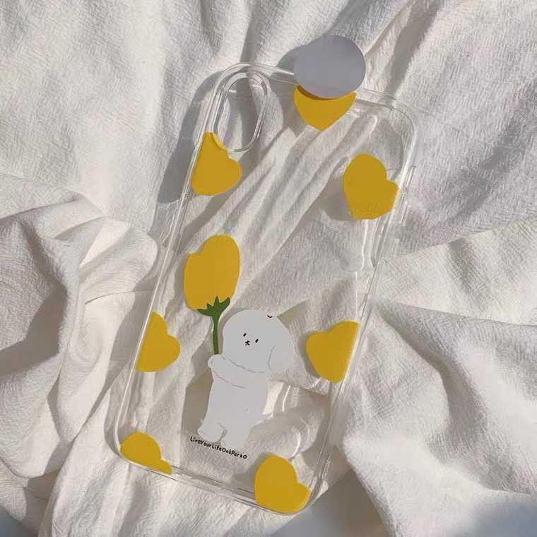 ♡ เคส iPhone : น้องหมาถือดอกไม้เหลือง/ม่วง
