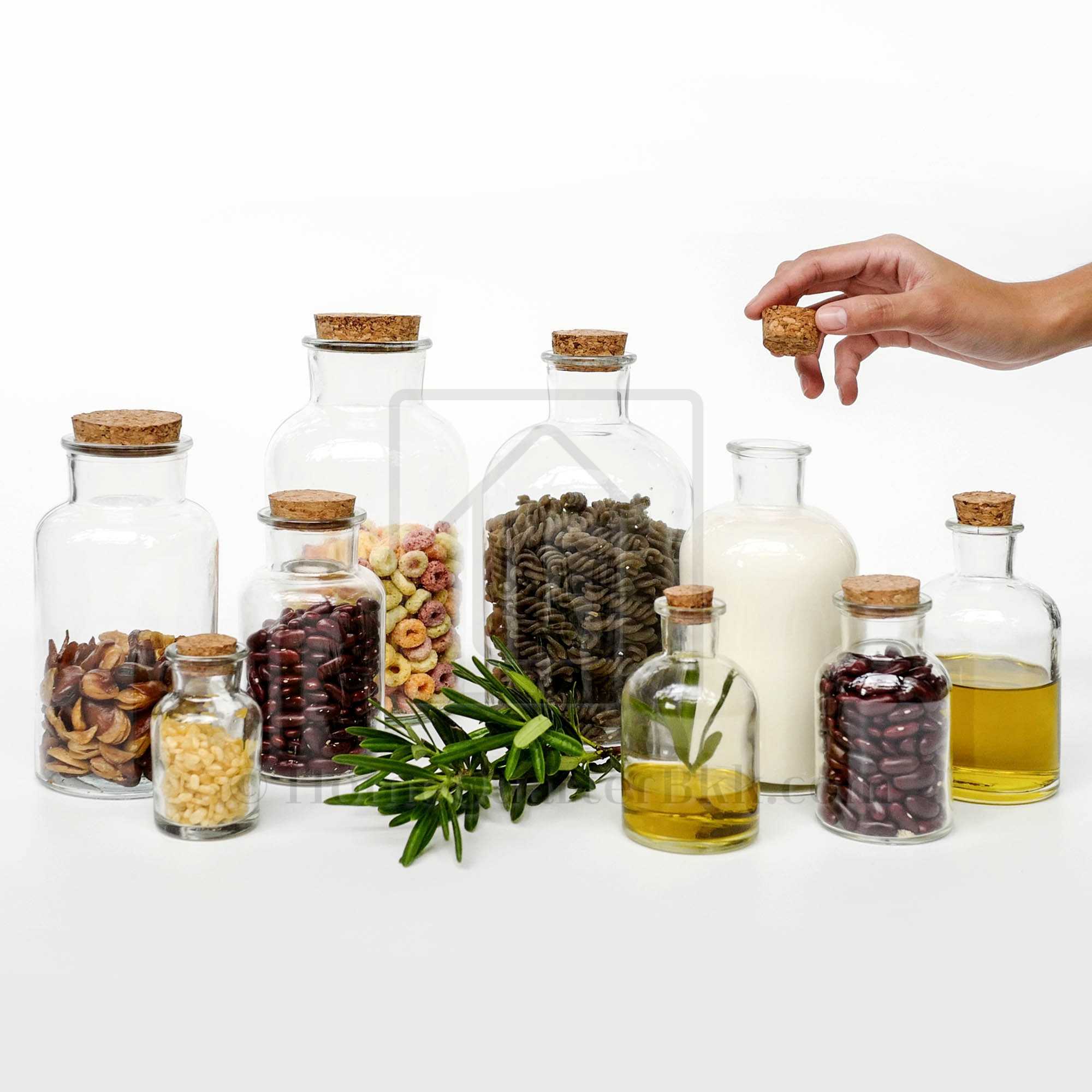 ขวดแก้วสีใส ปากแคบ พร้อมจุกคอร์ก ขนาด  1,000 มล | Clear Glass Bottle Narrow Top - 1,000 ml With Cork