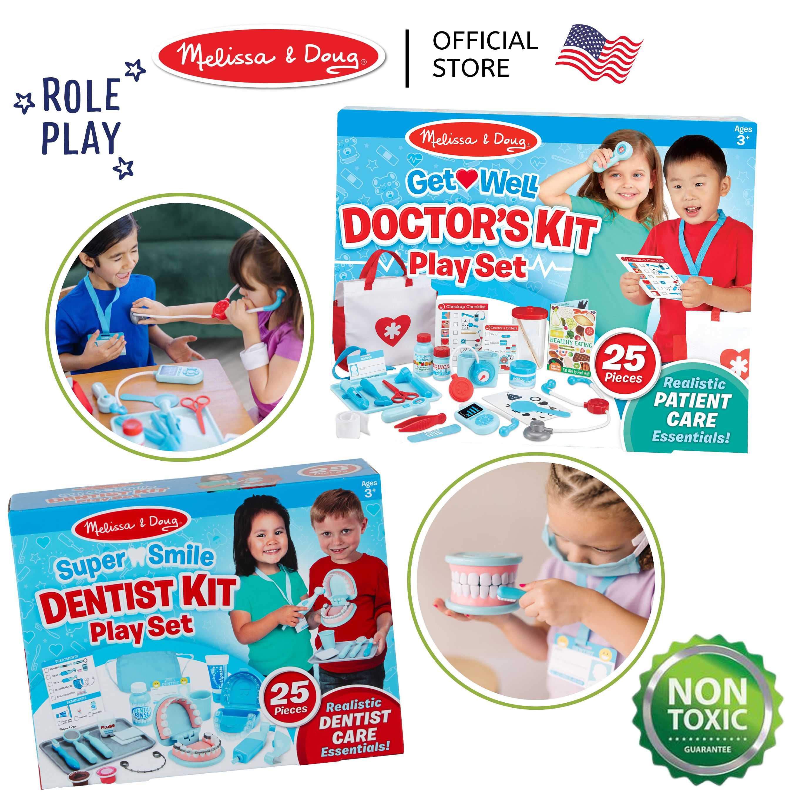 (ของแท้ USA)ของเล่นคุณหมอฟัน ของเล่นคุณหมอ ชุดอาชีพ Get Well Doctor's & Dentist Kit 8611 8569