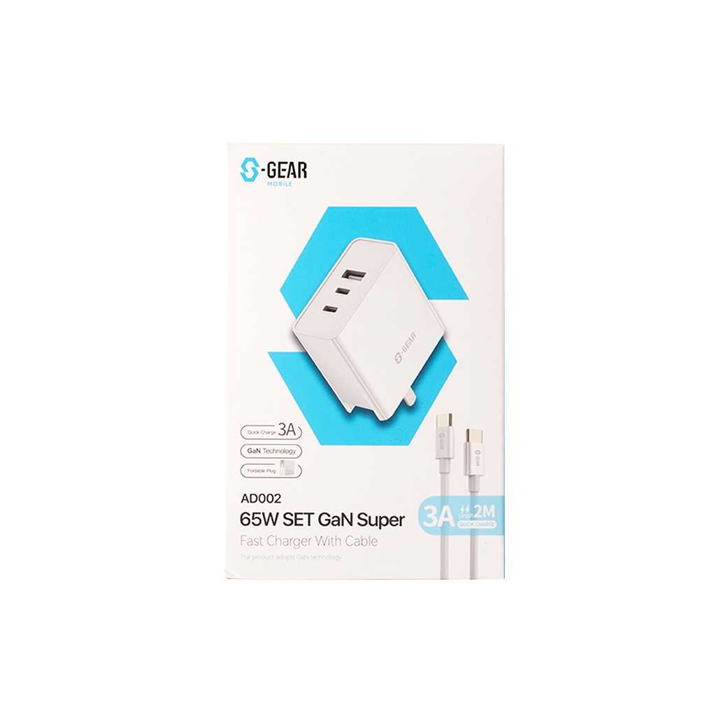S-GEAR AD002-65W SET ADAPTER 3 PORT 65W TYPE-C1 / TYPE-C2 / USB-A Length 2 M. White
