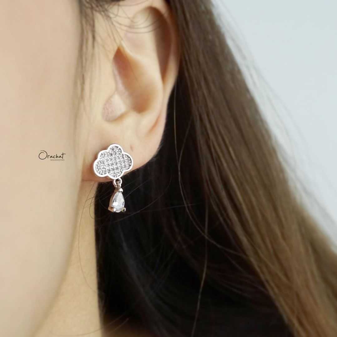 💢CLEARANCE💢 Brightly cloud earrings. (ต่างหูแบบติดหูงานชุบทองคำชาว เพชร CZ)