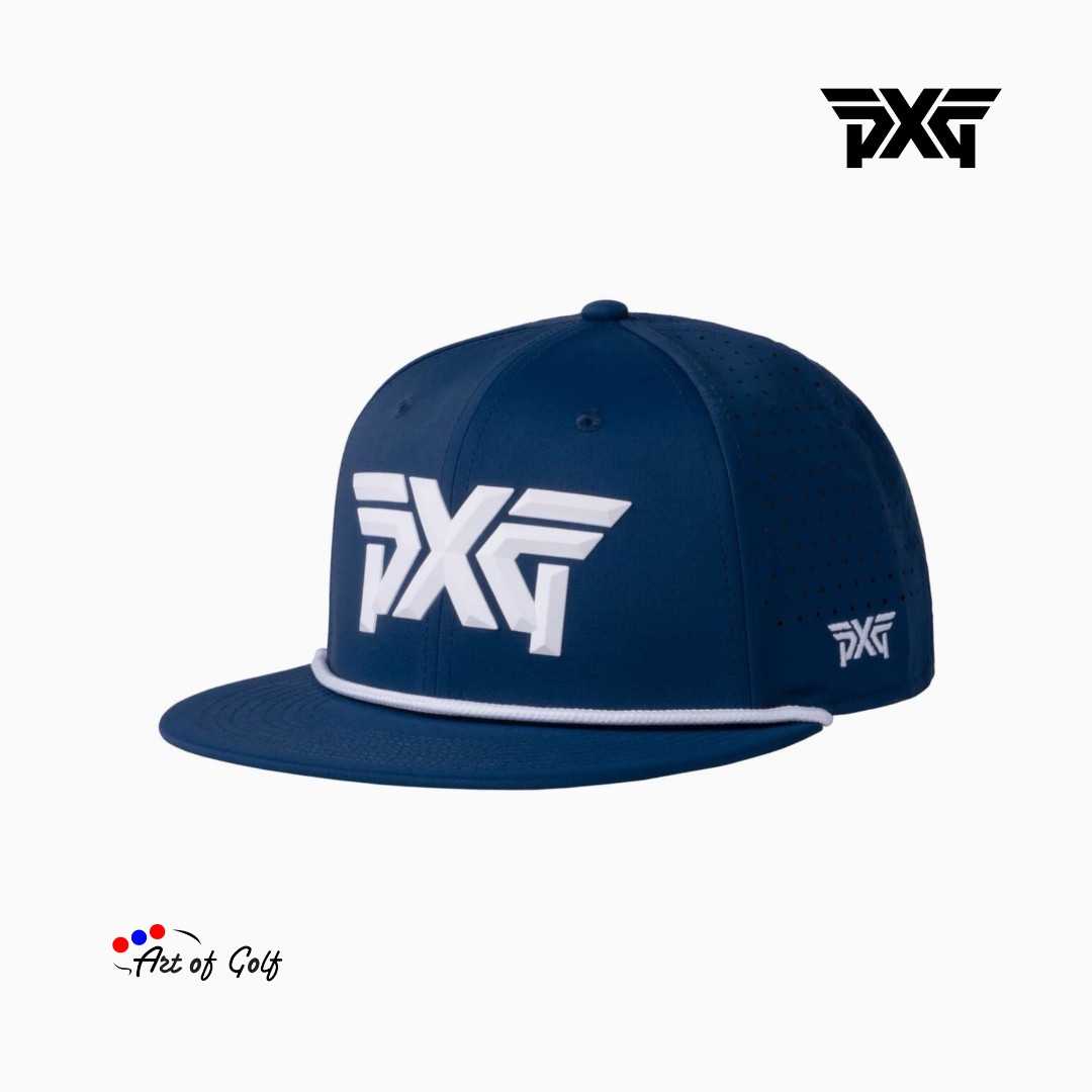 PXG  Men's Dog Tag 6 - Panel High Crown Snapback Cap (Navy/White)