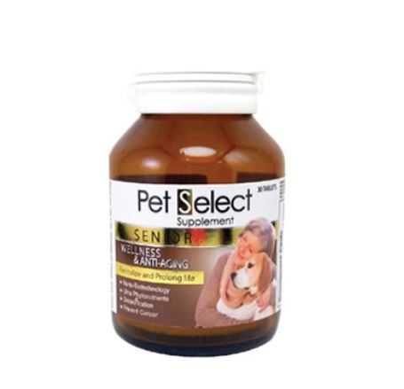 Pet Select Senior dog and cat supplement  เพ็ทซีเล็ค อาหารเสริมสุนัข อาหารเสริมแมวแก่ (30 เม็ด)