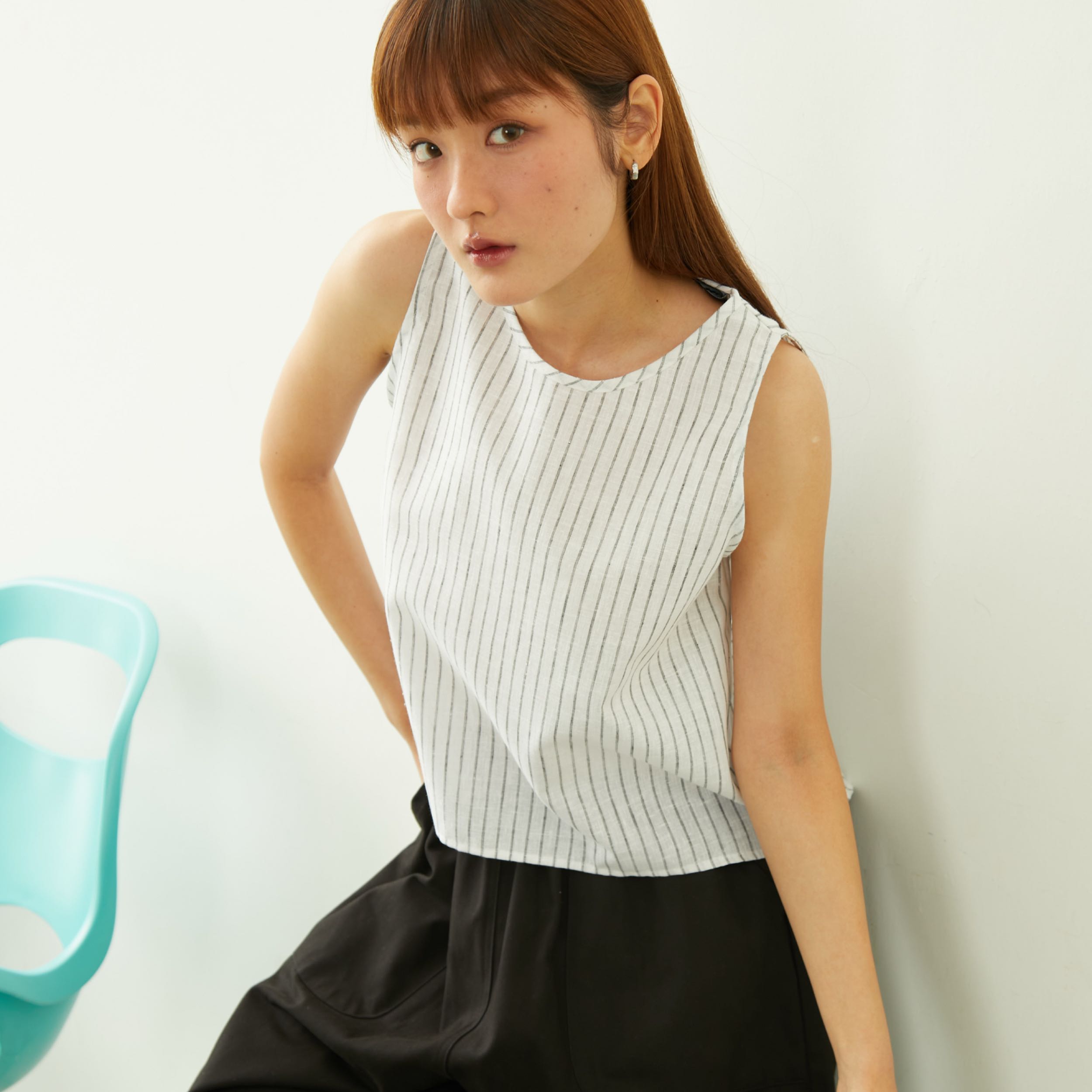 เสื้อกล้ามผ้าลินิน - ริ้วขาว