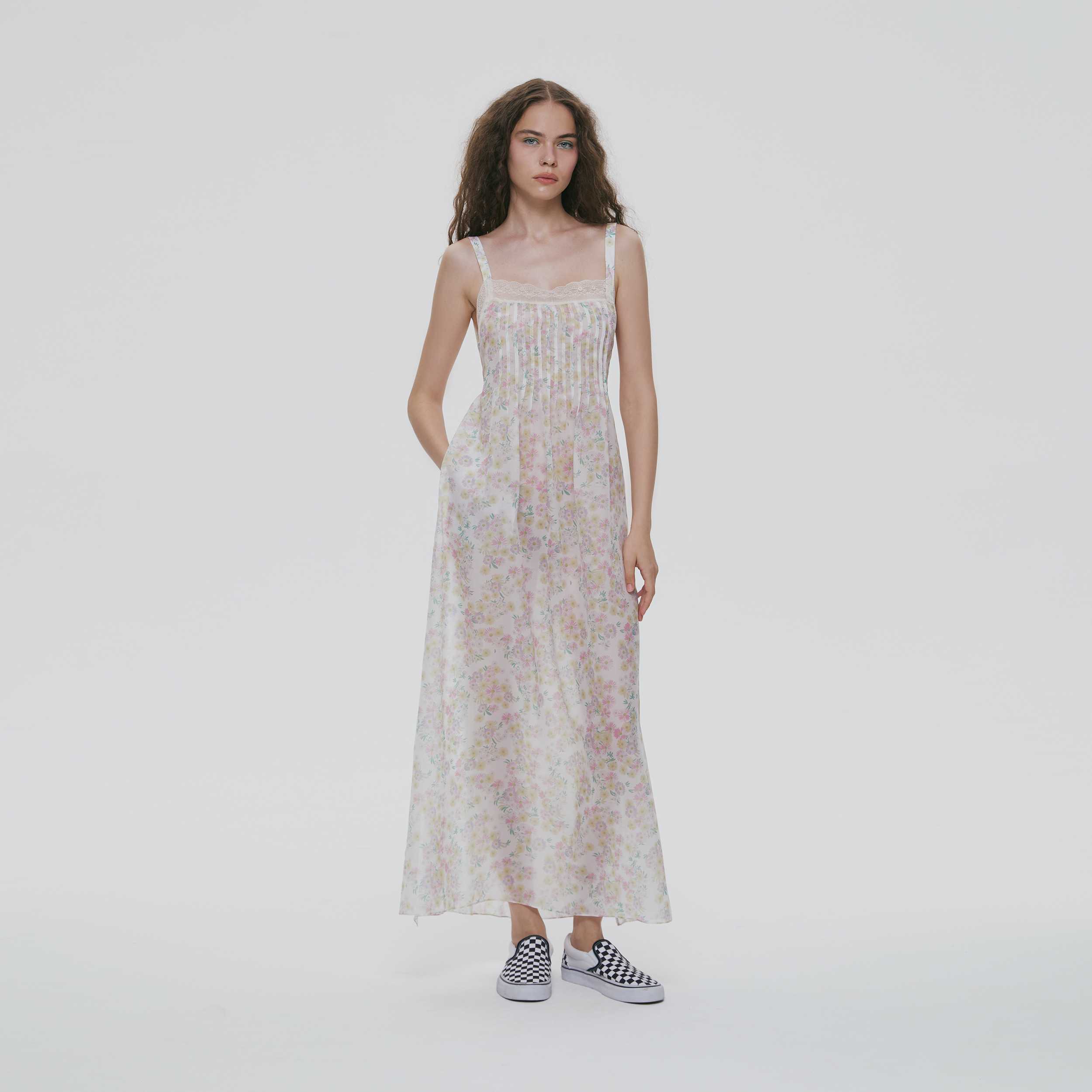 C FLOWER PRINT CHIFFON MAXI DRESS (YELLOW)