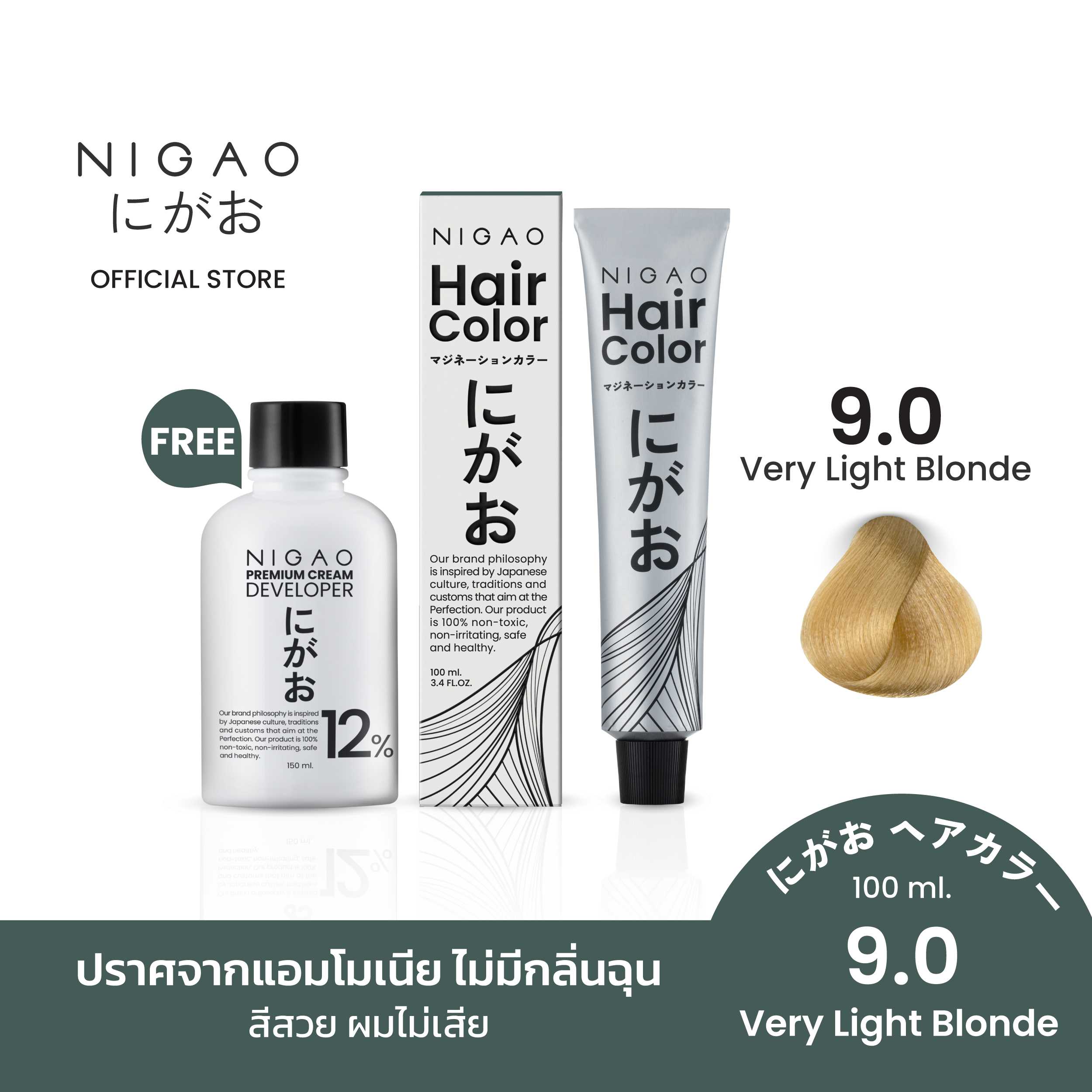 [ฟรี Developer] NIGAO Hair Color Natural 9.0 Very Light Blonde | สีบลอนด์สว่าง 100 mL.