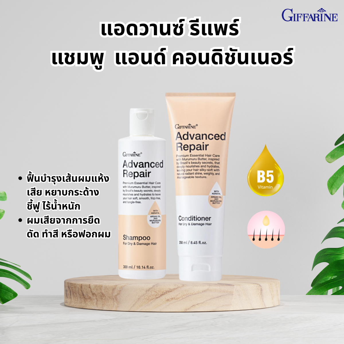 กิฟฟารีน แชมพู และ คอนดิชั่นเนอร์ แอดวานซ์ รีแพร์  แก้ปัญหาผมแห้งเสียและป้องกันผมแห้งแตกปลาย