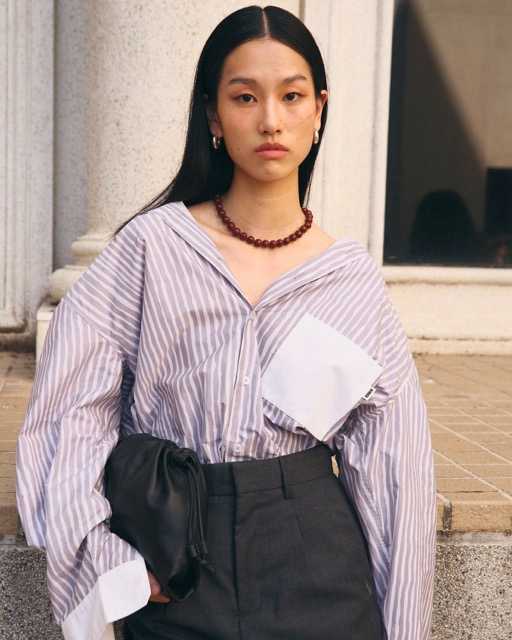 Essential Oversize Shirt in Grey Wave Stripe