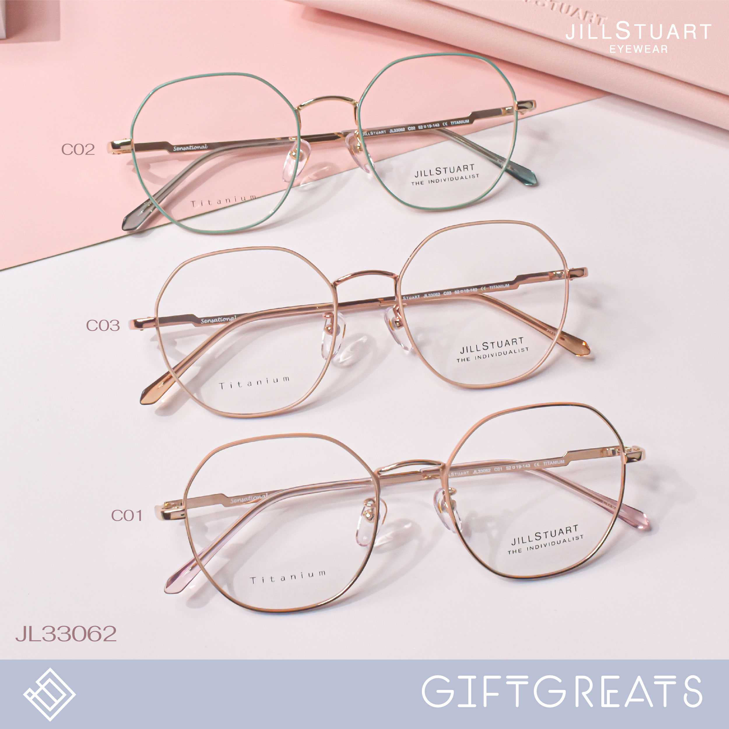 JILL STUART - JL33062 กรอบพร้อมเลนส์กรองแสงสีฟ้า กรอบแว่นไทเทเนี่ยม