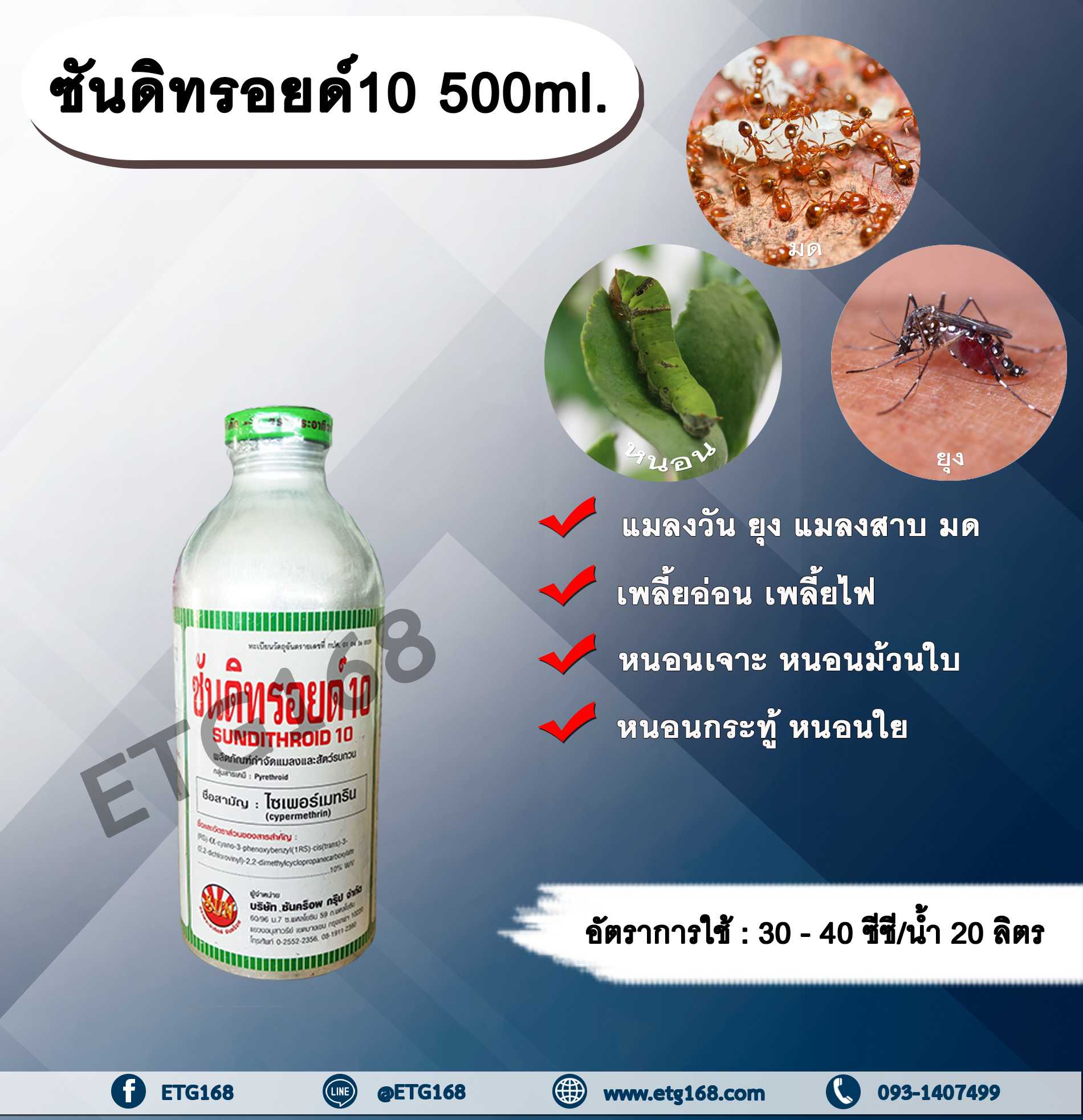 ซันดิทรอยด์ 10 500ml. ไซเพอร์เมทริน สารกำจัดแมลง หนอน เพลี้ย มด แมลง พ่นยุง แมลงสาบ