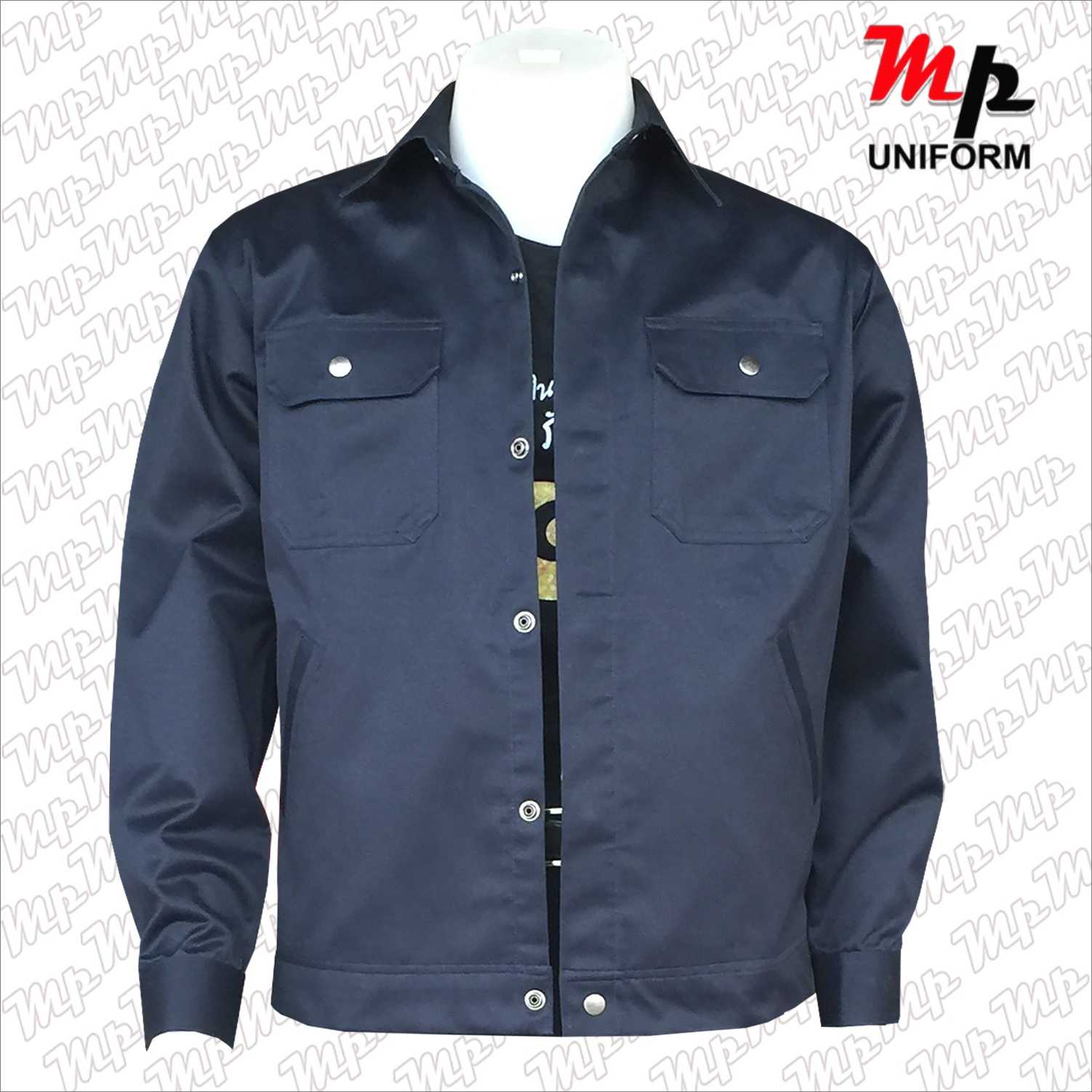 MPJ003-05 เสื้อช่างผ้าเวสปอยท์ เป็กซ่อน แถบสะท้อนแสงหลัง สีกรมท่า