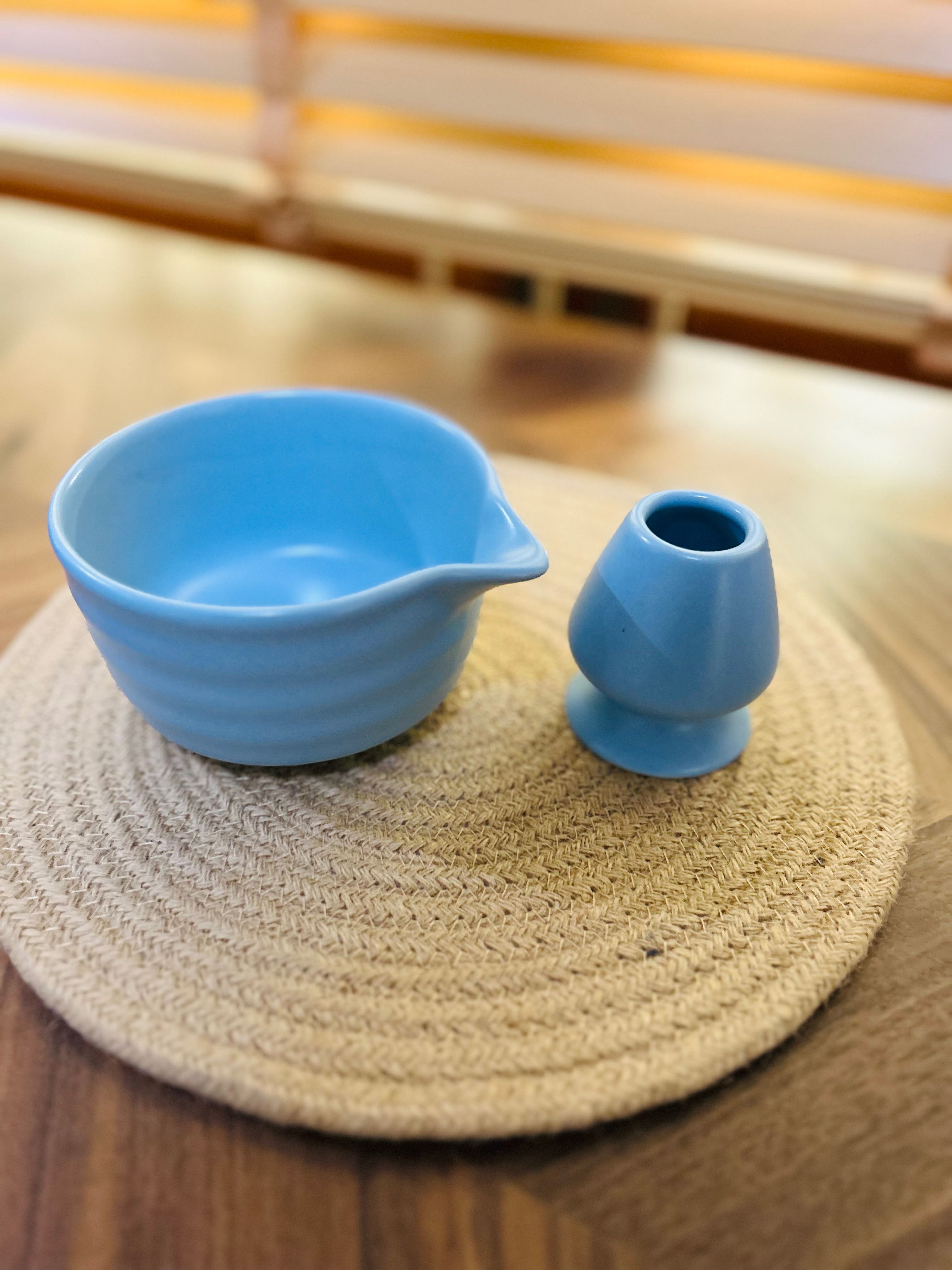 🍵𝑪𝒉𝒂𝒘𝒂𝒏 : Pastel Blue Set เซตชามชงมัทฉะ & แท่นวางแปรง  ❄️ สีฟ้าพาสเทล