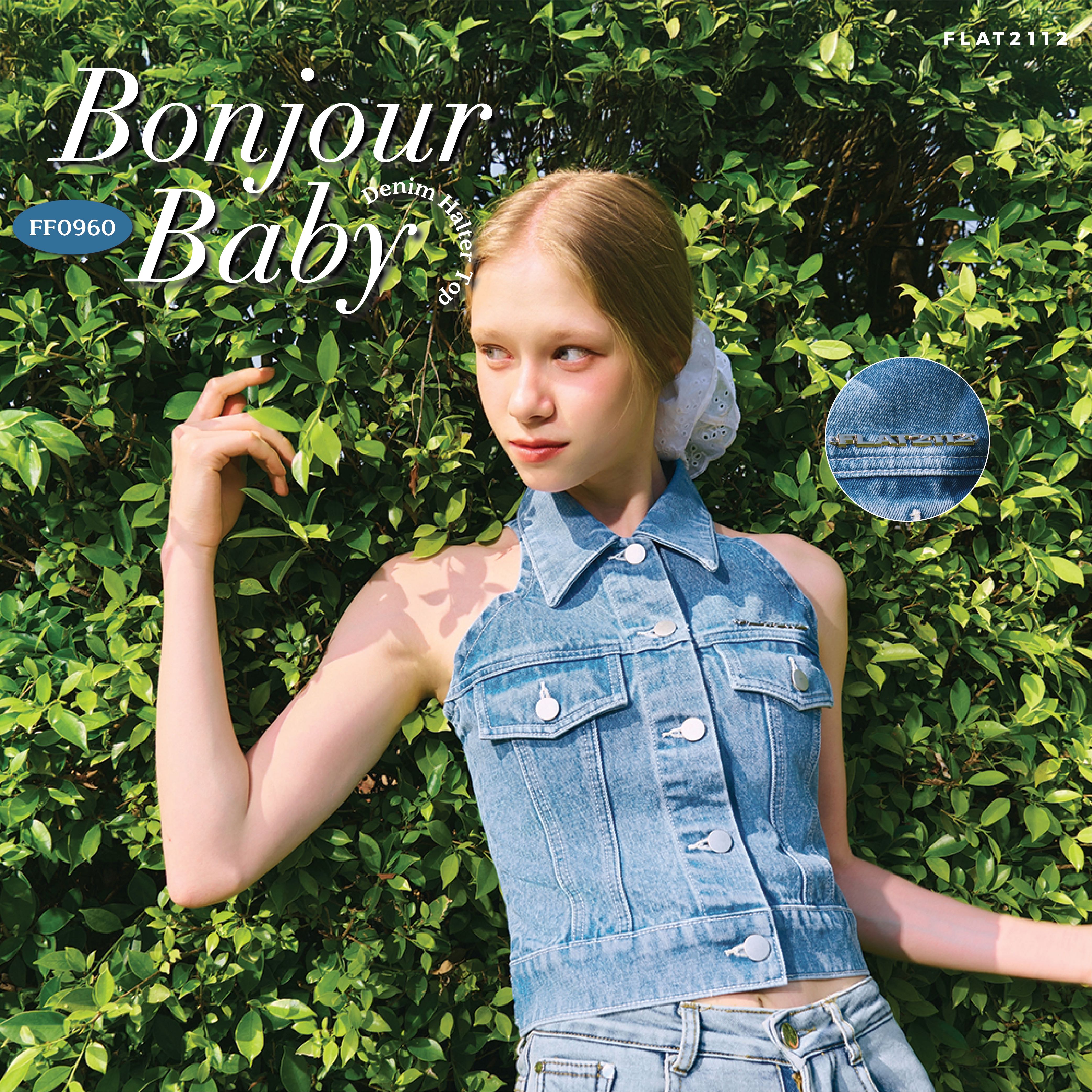 FLAT2112 FF0960 : BONJOUR BABY DENIM HALTER TOP เสื้อยีนส์ เสื้อยีนส์แขนกุด ชุดยีนส์ ชุดทำงาน