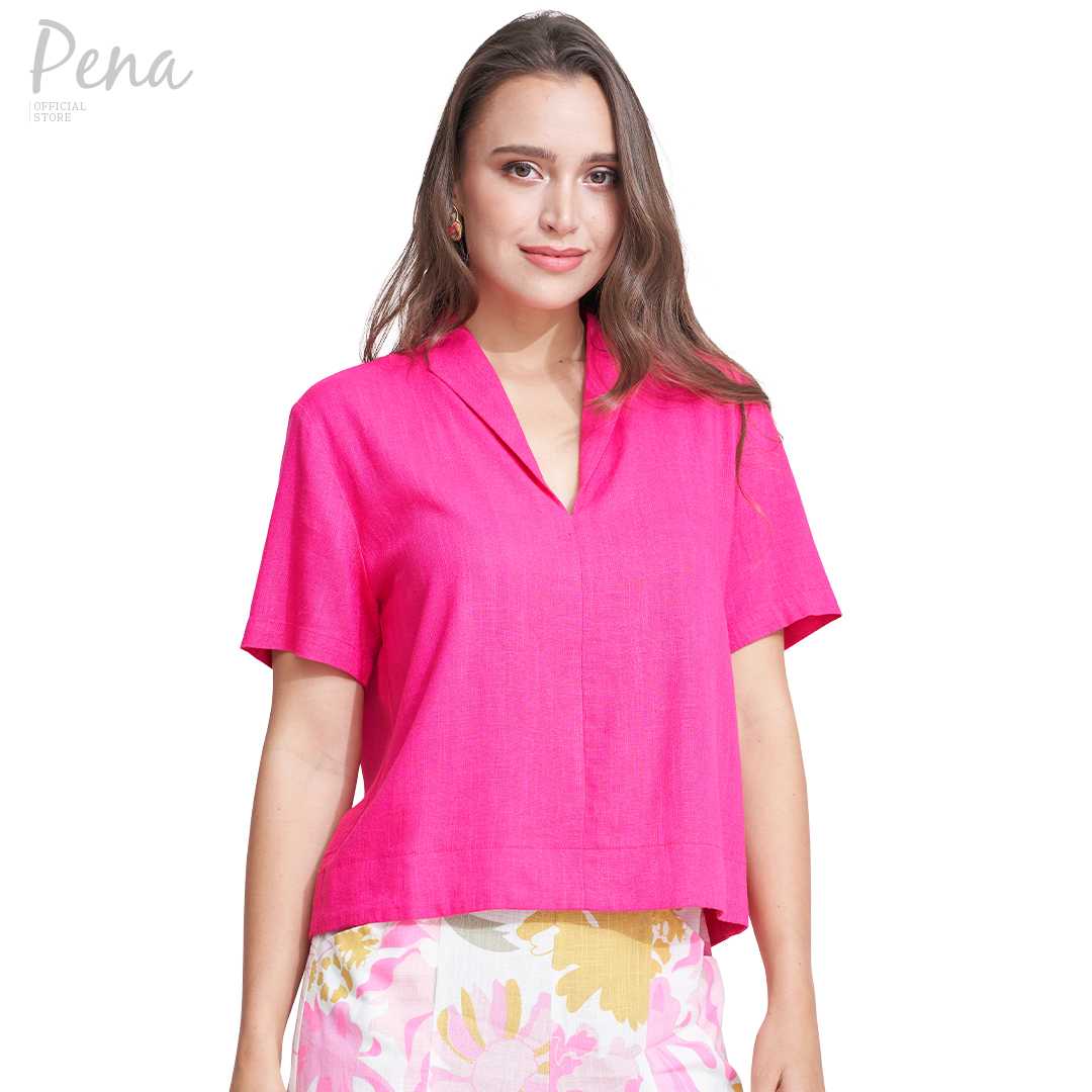 Pena house เสื้อเบลาส์แขนสั้น คอปก PWSS032402