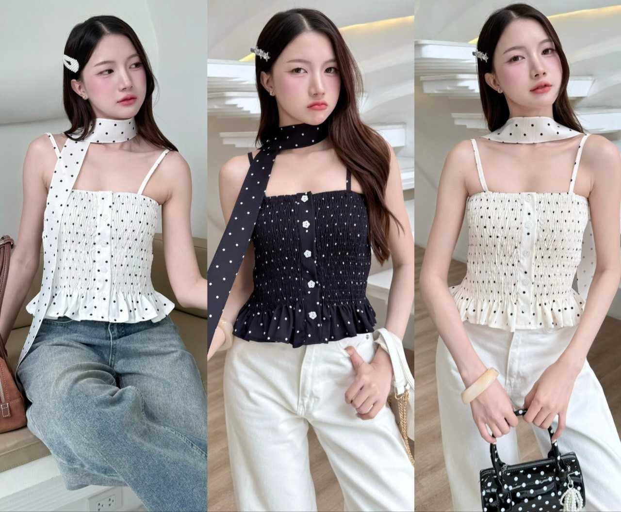 เสื้อสายเดี่ยวลายจุด