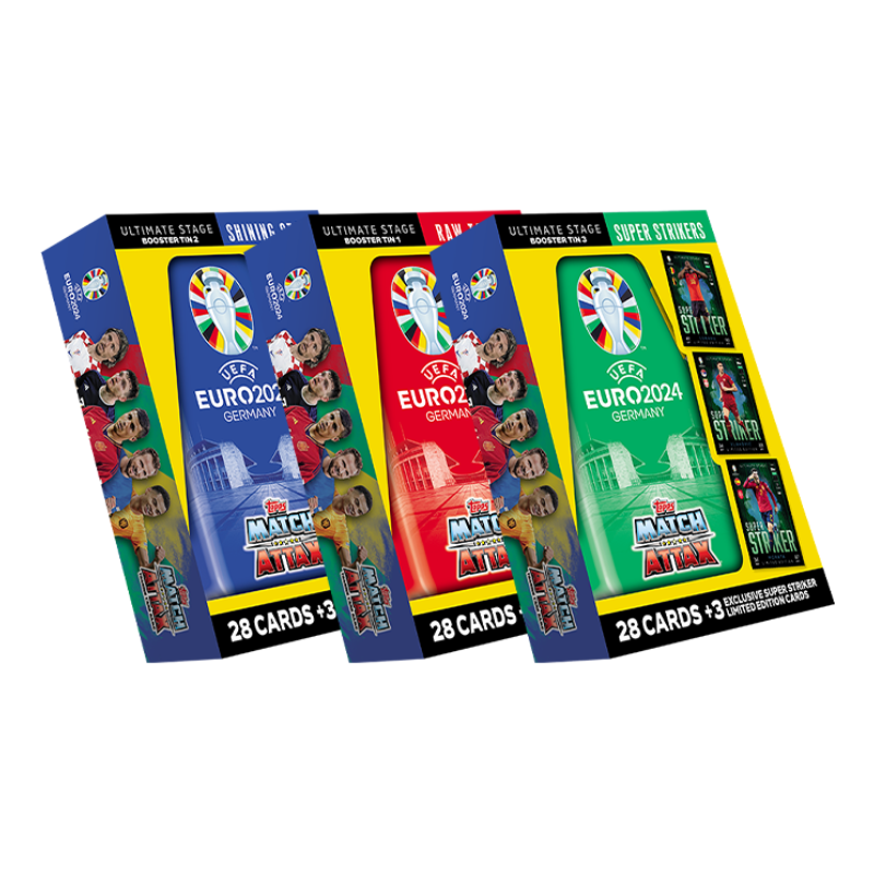 EURO 2024 Match Attax - Booster Tin Setฟุตบอลยูโร 2024 กล่องเหล็ก บูสเตอร์ทิน ครบชุด 3 กล่อง