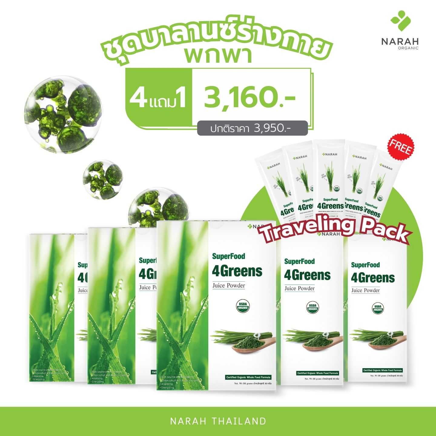 NR 005 - 4GReens พกพา ชุดบาลานซ์ร่างกาย (แบบพกพา) 4แถม1 ราคา 3,160 บาท
