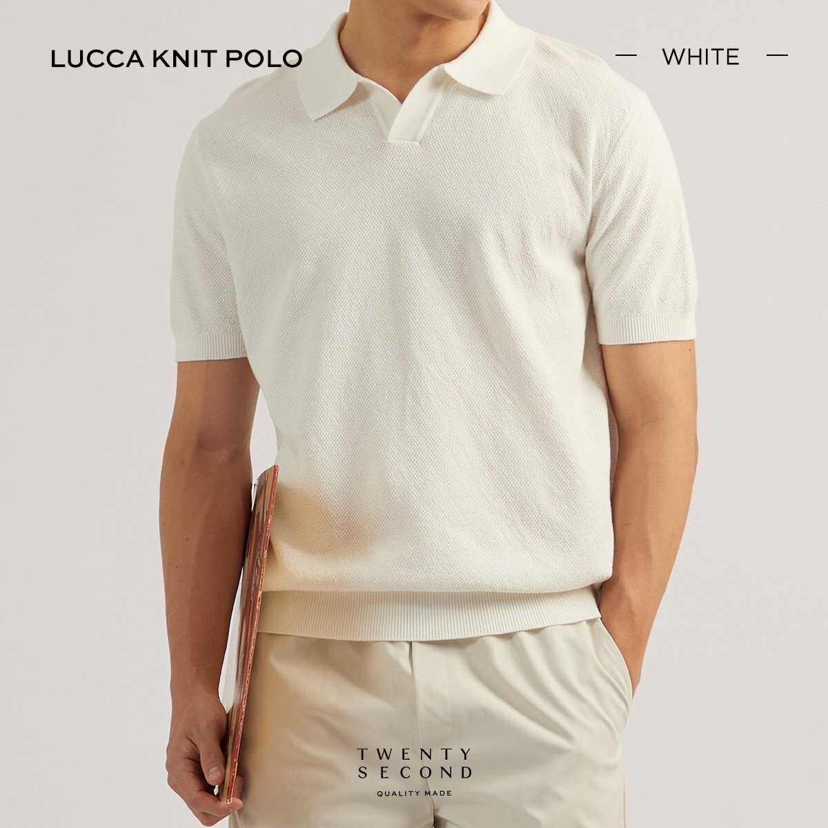 LUCCA KNIT POLO - WHITE