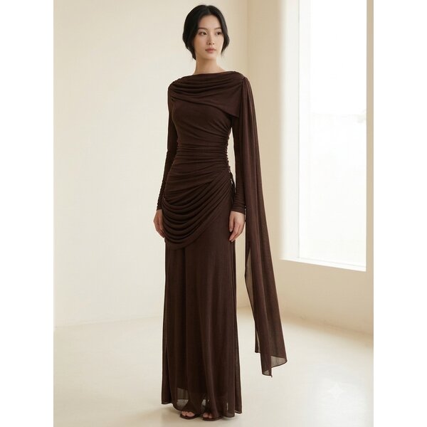 เพิ่มสีใหม่!! 2MUAY SELECT รุ่น GY337 ชุดเดรสออกงาน DRAPED NECK LONG SLEEVE EVENING DRESS 3สี SIZ...