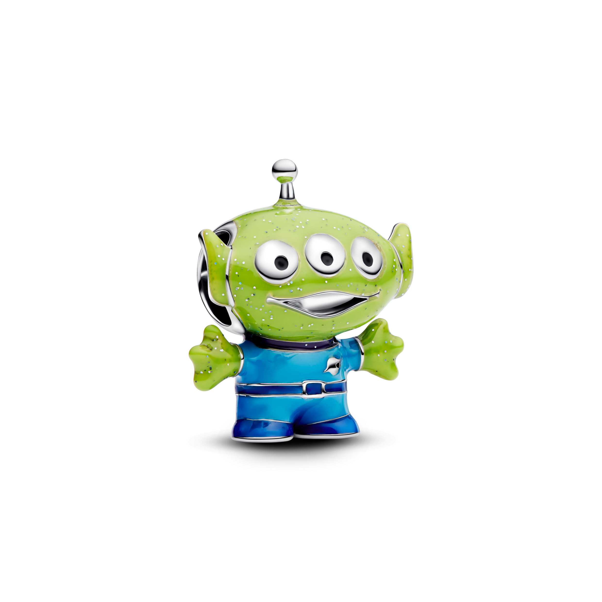 Disney Pixar Little Green Men sterling silver charm with black, purple, blue and glittery green