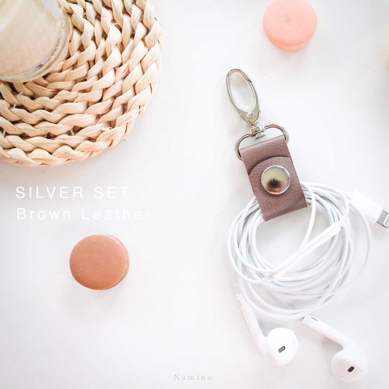 ที่เก็บสายหูฟัง ที่เก็บสายชาร์จ สายรัดหูฟังสายรัดสายชาร์จ handmade แฮนด์เมด สีน้ำตาล