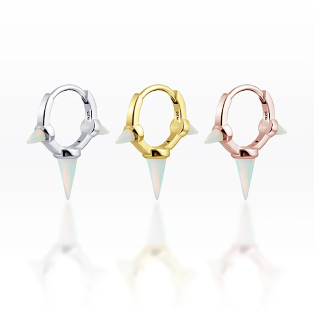 PiercingRoomByJay Triple Spike Opal Plain Huggie Hoop เงินแท้ (ราคาต่อชิ้น)