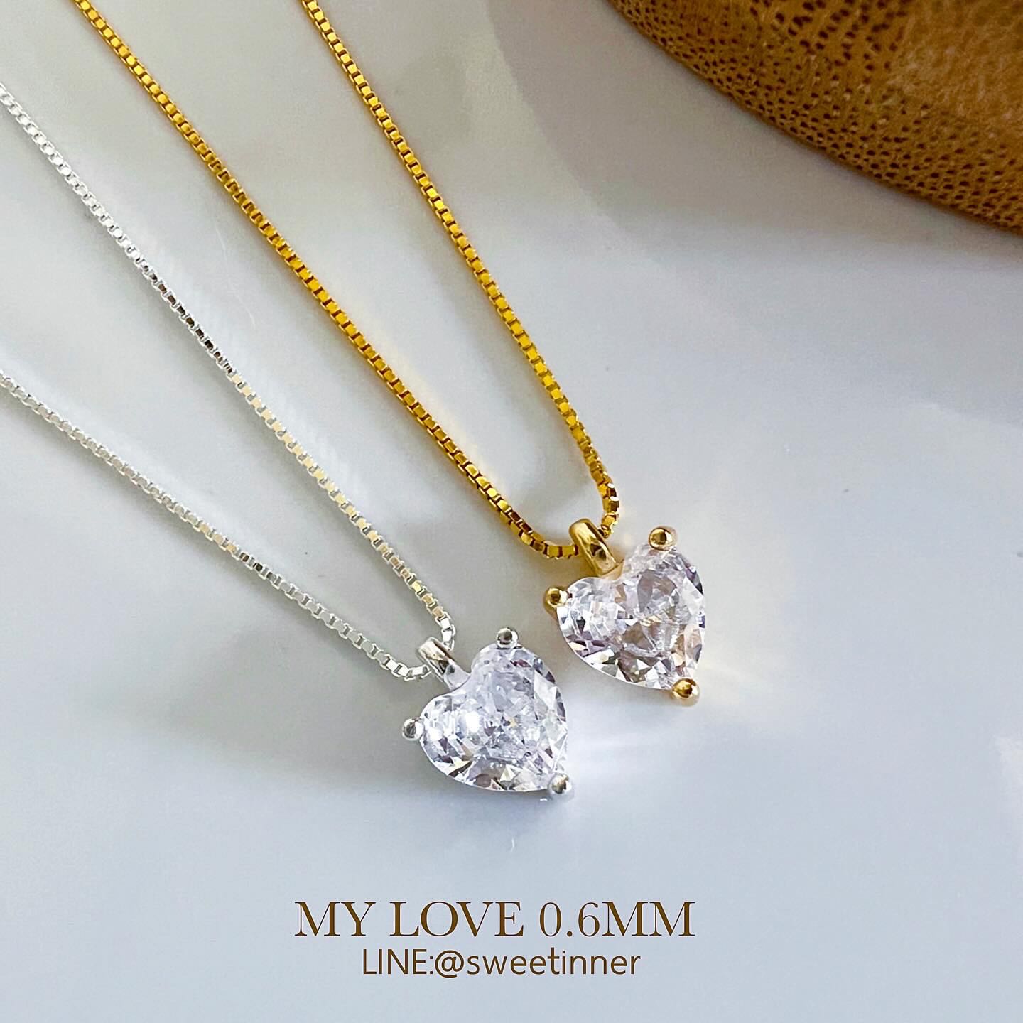 ขายดี🎉MY LOVE 💖🪄 เงินแท้92.5% สร้อยพร้อมจี้รูปหัวใจเพชรCZ สร้อยMini square0.6mm สร้อยหัวใจ