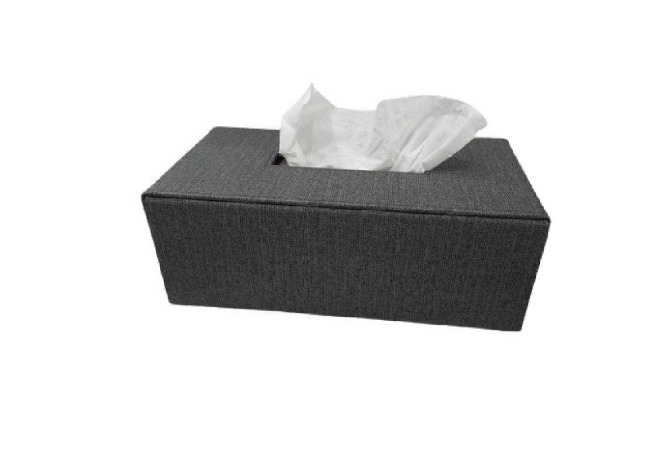 Tissue Box, Foldable, PU Linen embossed, Black