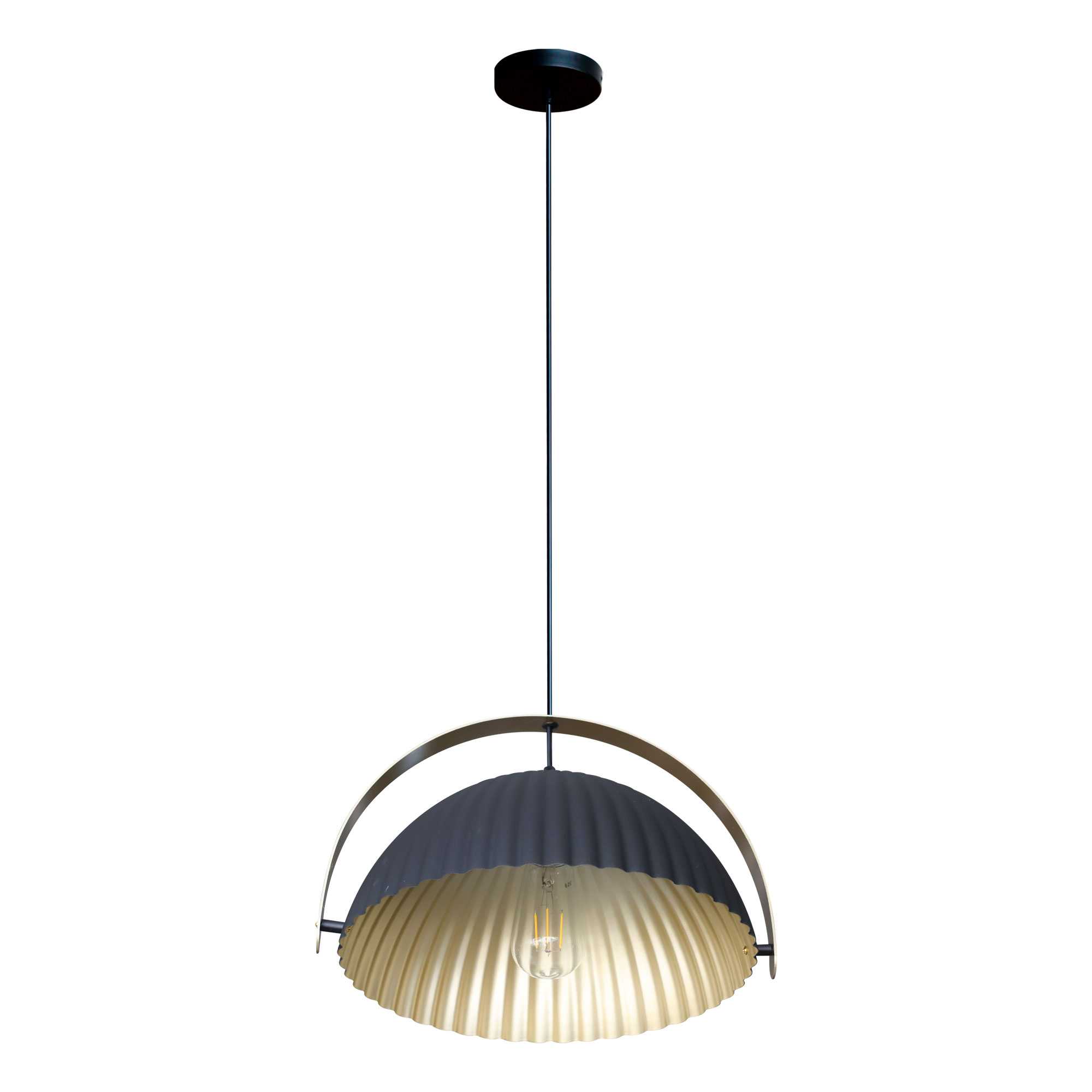 Lightmax โคมไฟห้อย 1044/001 ฝาชีริ้ว สีดำ หูโค้งสีทอง