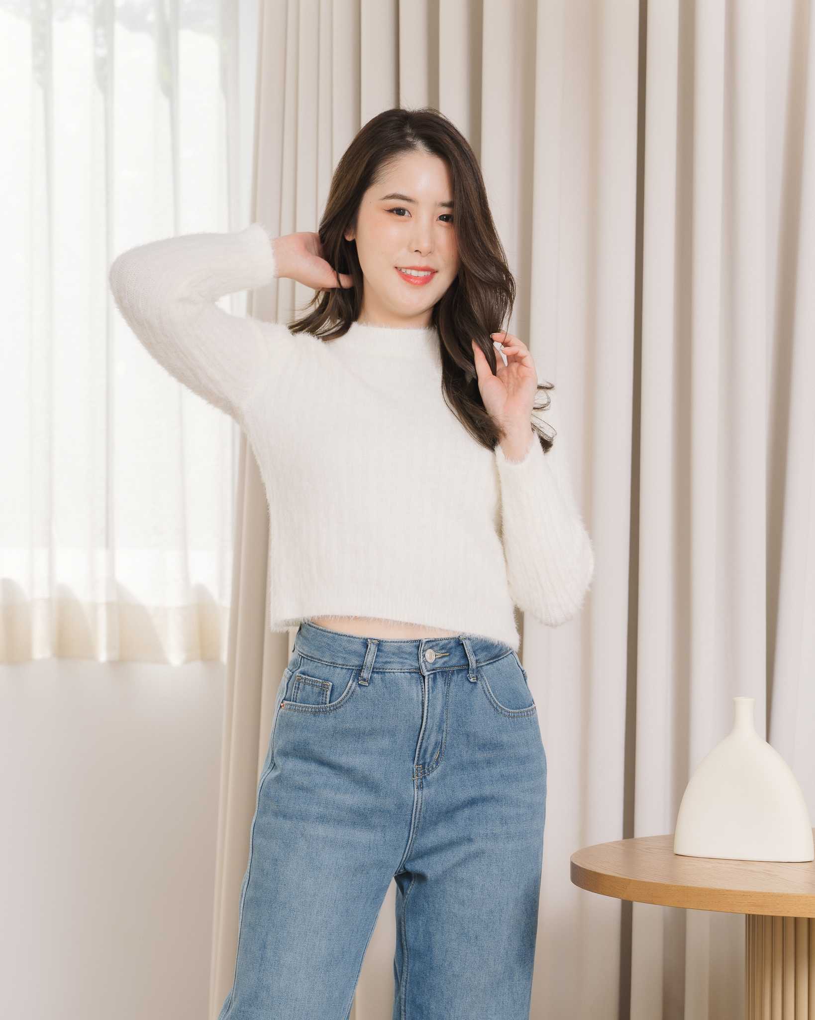 SC216 Snowcover Cloud Crop Knit Sweater  (Snowcover เสื้อไหมพรม)