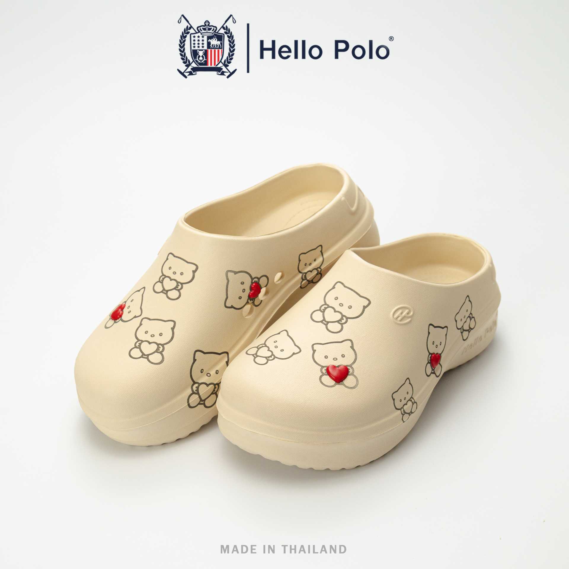 Hello Polo  รุ่น HP8009A รองเท้าคัทชู ลายน้องแมว รองเท้าแบบสวมสำหรับผู้หญิง เสริมส้น Size 36-41