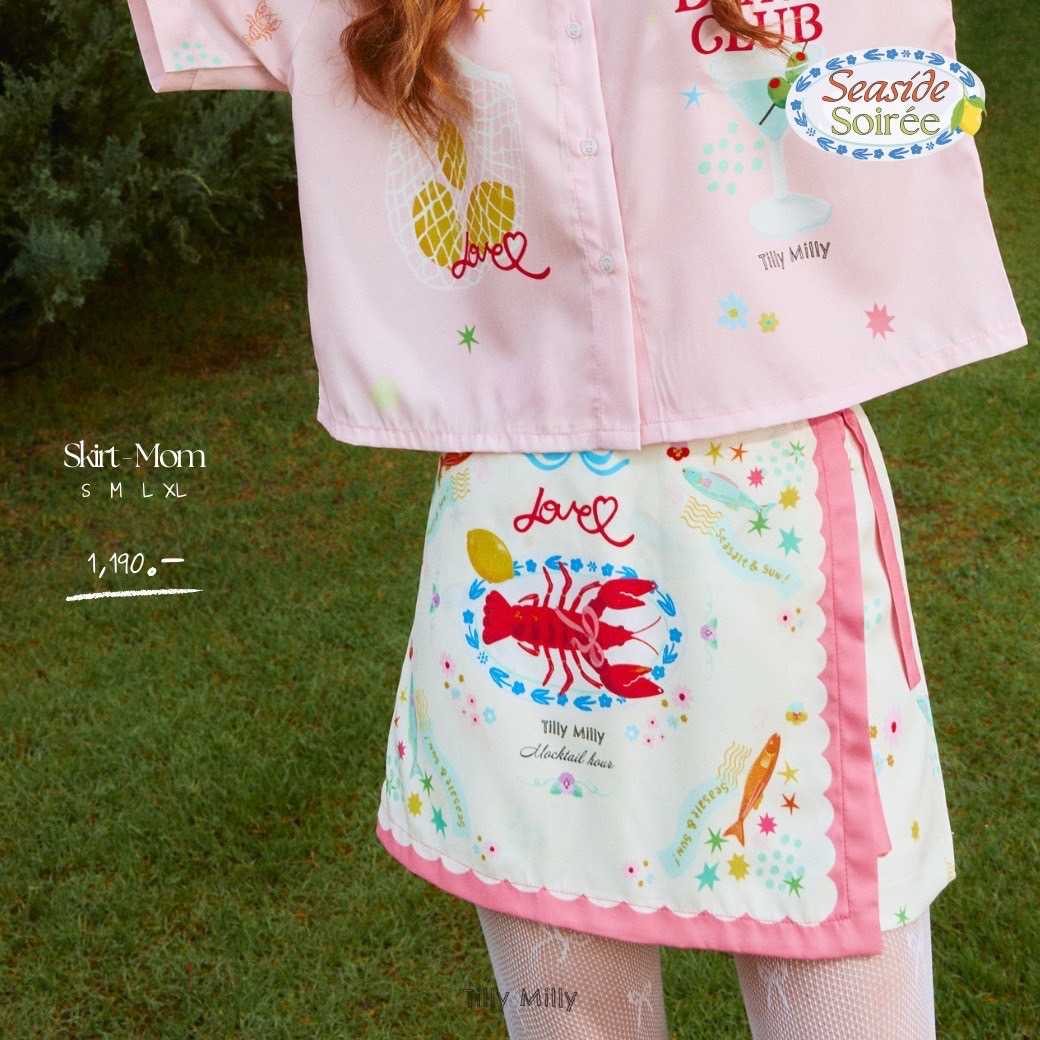Tilly Milly กระโปรงแม่ เอวสม็อค ( สีชมพูขาว ) - Seaside Soirée