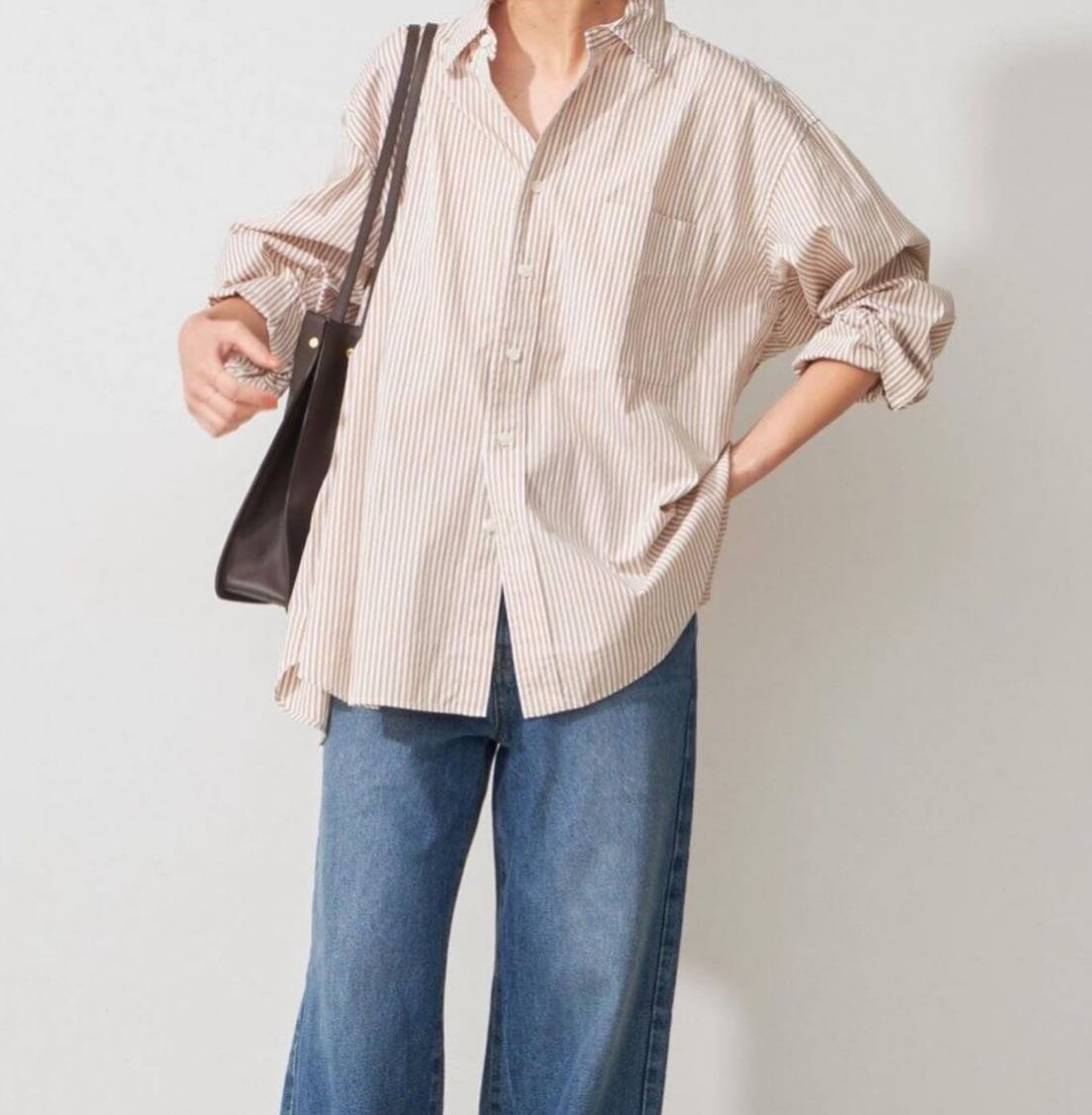 Japan  Spick & Span COTTON BROAD WIDE SQUARE SHIRT Beige - Free Size 