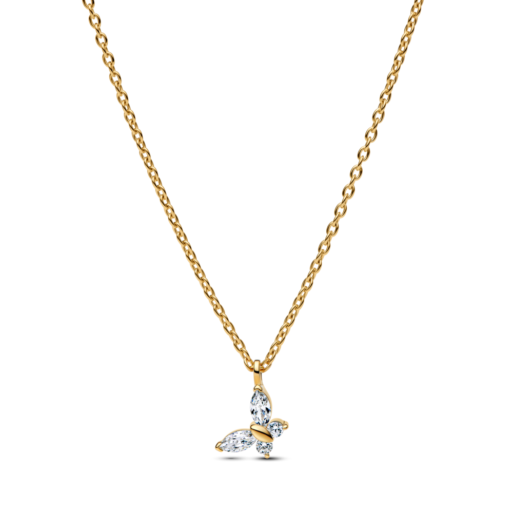 Butterfly 14k gold-plated collier with clear cubic zirconia