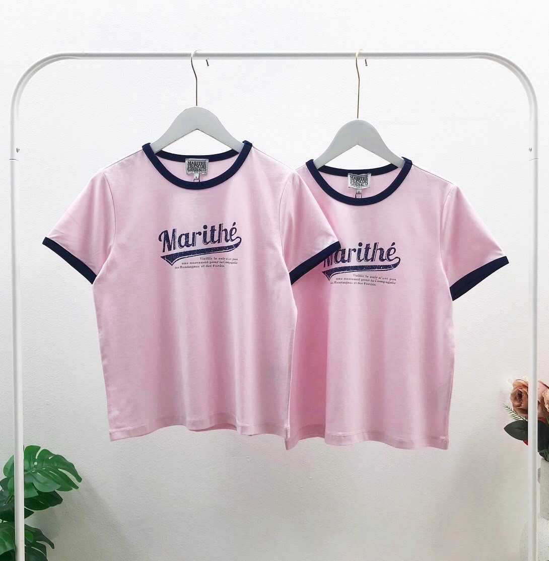 พร้อมส่ง Marithe Women Vintage Ringer T-Shirt (Light Pink)