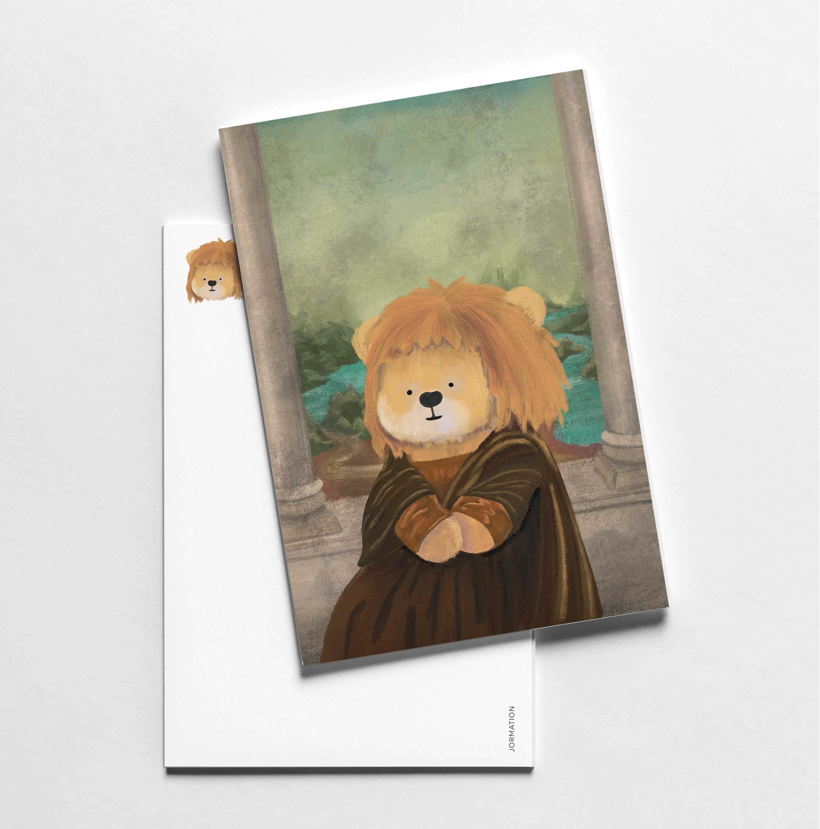 Lion in Mona Lisa Art Parody Postcard