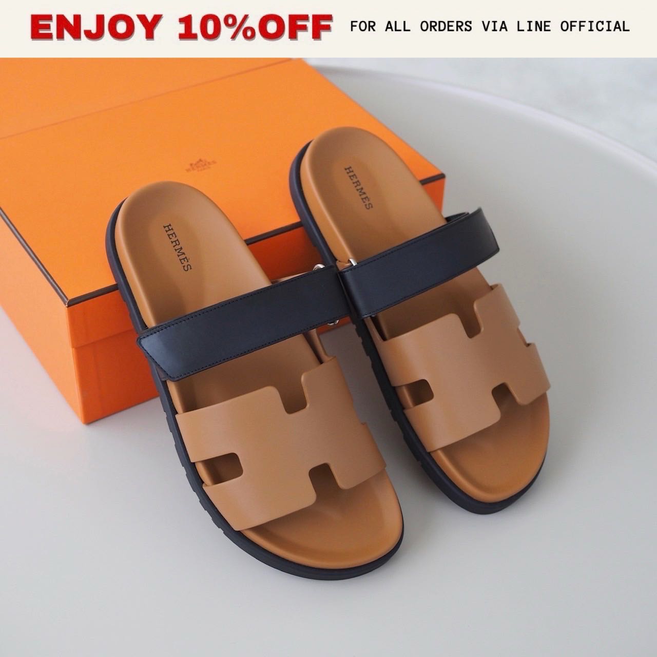 NEW! HERMES Chypre Sandals สี Noir/Gold | Shoes