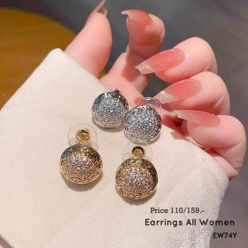 EW74Y ต่างหูทรงกลม  สีเงิน สีทอง เครื่องประดับผู้หญิง  เงิน 925