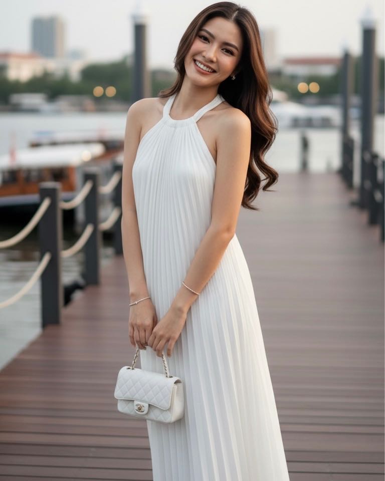  #bjwhitePleatsDress250314 (790THB)