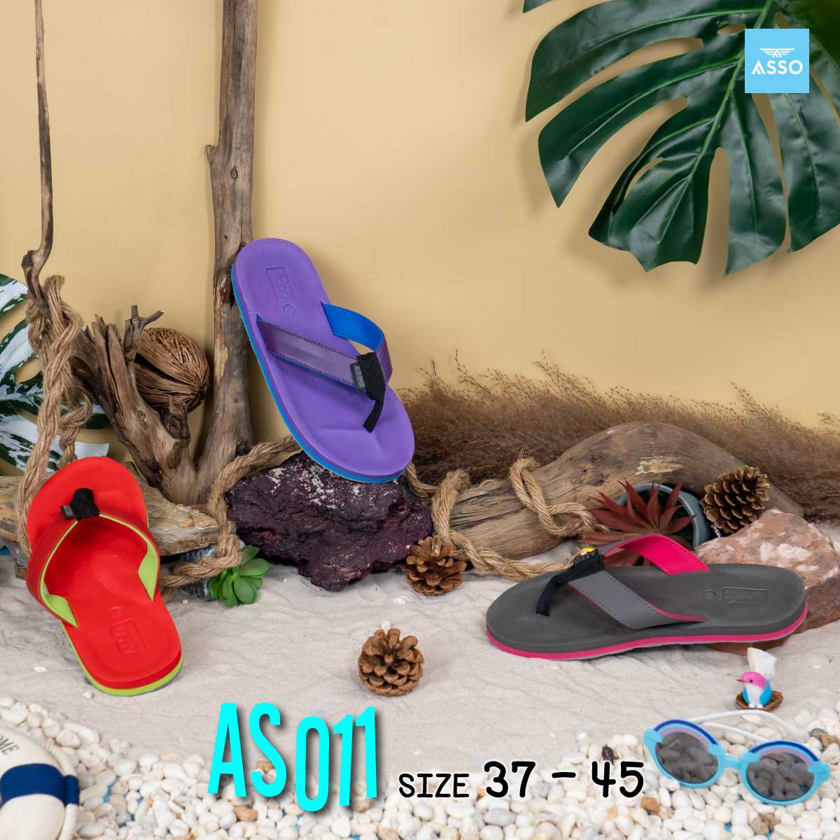 รองเท้าแตะ แบบหูคีบ พื้นยางพารา  ASSO รุ่น AS011