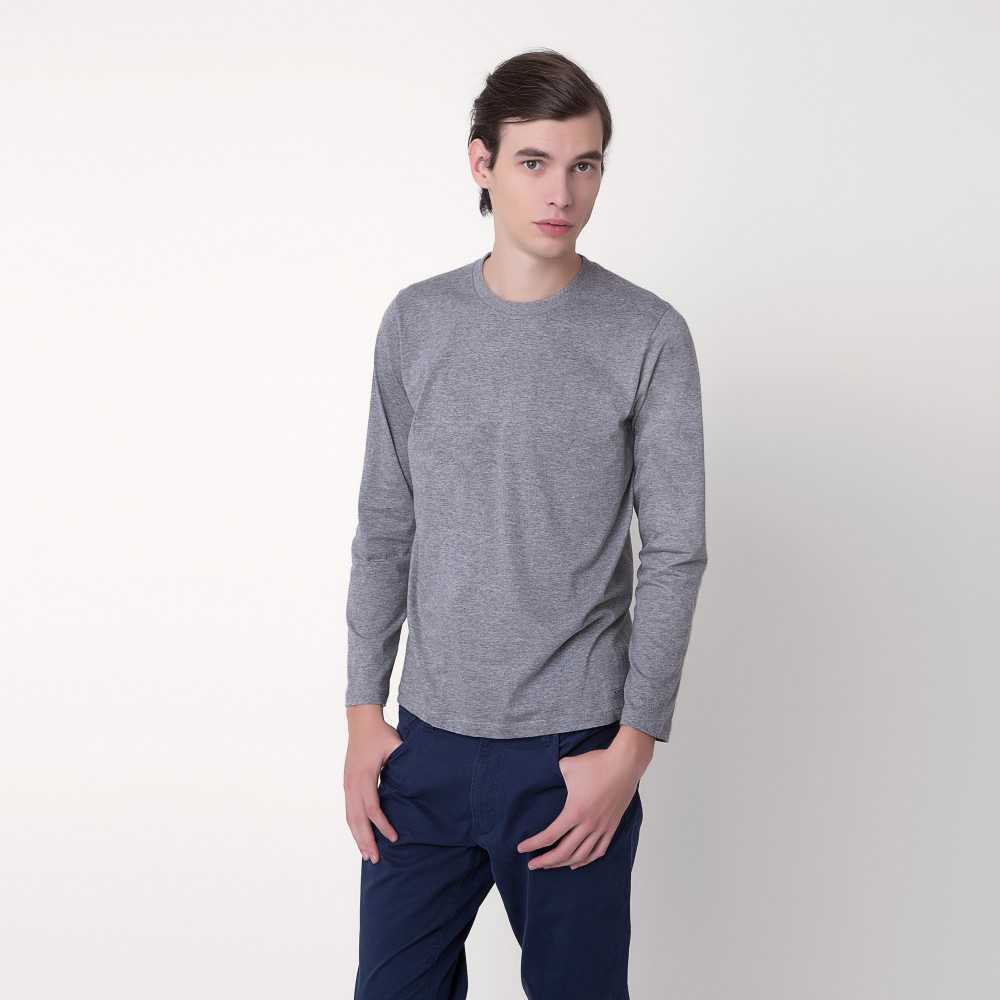 Long-Sleeve Jersey Crew Tee - Heather Grey