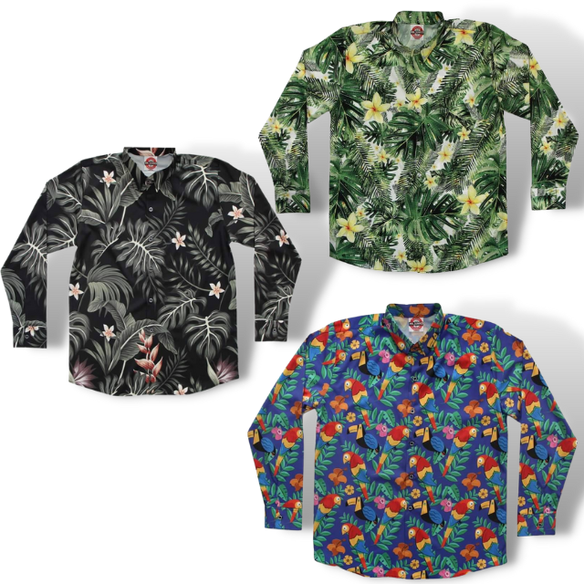 เสื้อเชิ้ตแขนยาวปกเชิ้ตลายแฟชั่น ผ้าPremium Grade ต่อลายเป๊ะพิมพ์เต็มหน้าหลัง ส่งฟรี