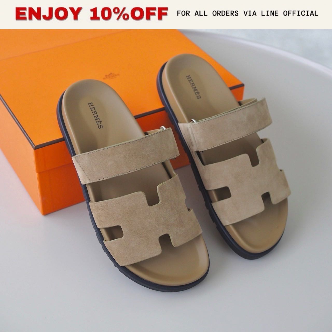 NEW! HERMES Chypre Sandals Suede สี Beige | Shoes